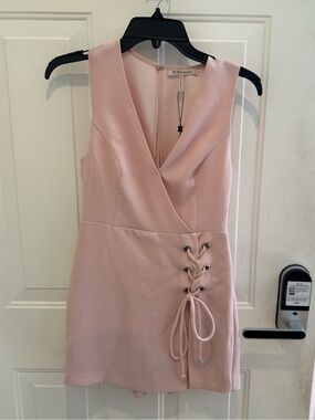 BCBGeneration Blush Pink Lace-Up V-Neck Romper